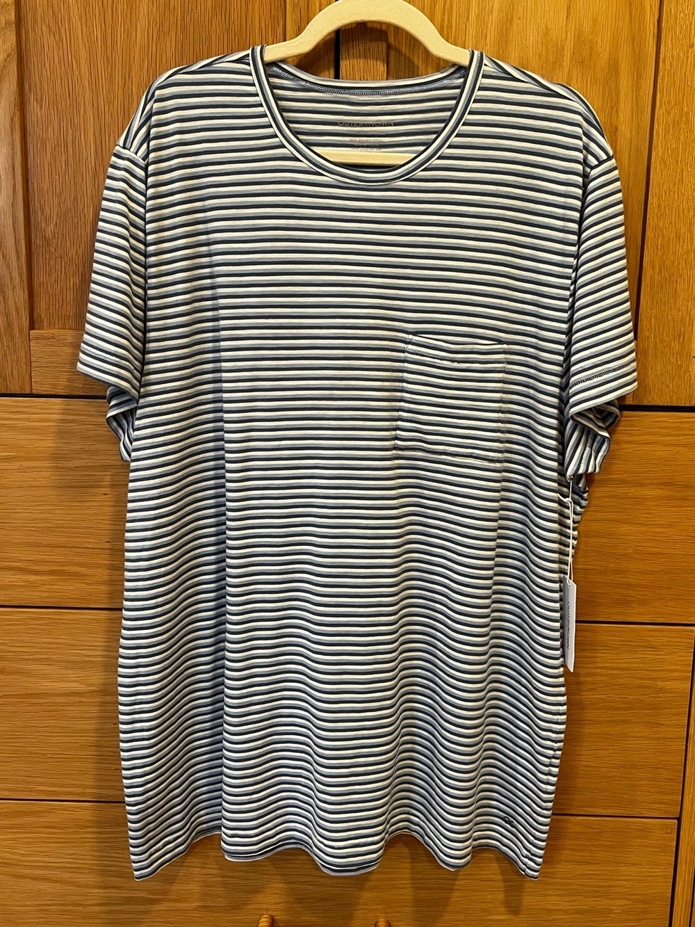 Outerknown Men’s Pocket Tee Shirt Blue Stripe Size XL Coastal Beach Surf Casual